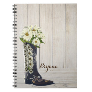 Caderno Espiral Rustic Country Boot with Daisies