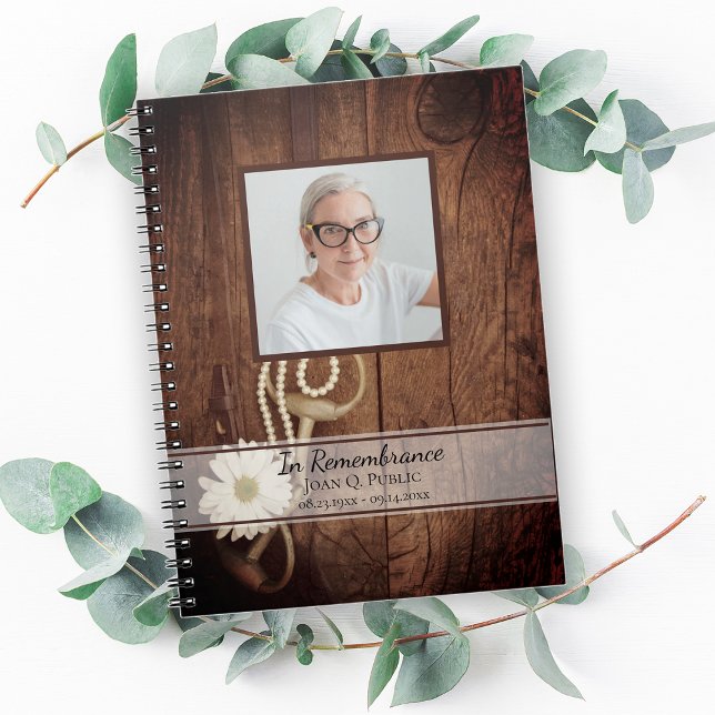 Caderno Espiral Rustic Daisy Horse Bit Funeral Memorial Guest Book (Criador carregado)