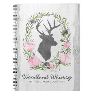 Caderno Espiral Rustic Deer Silhouette Floral Wreath Cameo sobre m