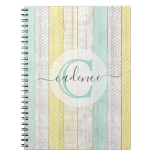 Caderno Espiral Rustic Mint & Yellow Boho Geo Modern Personalizado