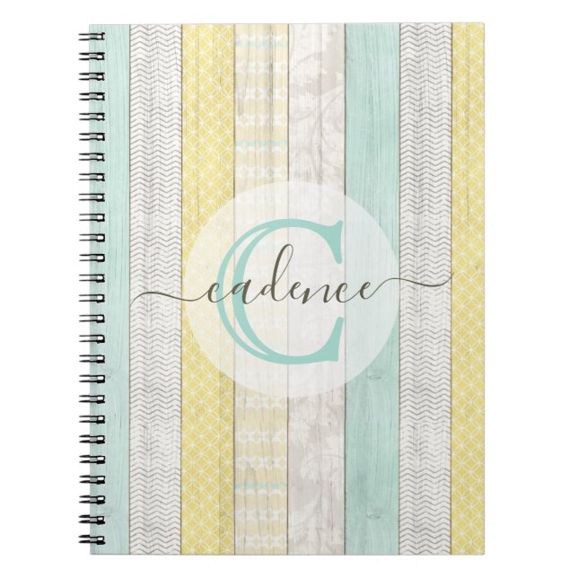 Caderno Espiral Rustic Mint & Yellow Boho Geo Modern Personalizado (Frente)