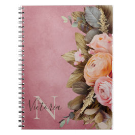 Caderno Espiral Rustic Monograma Name Floral Foilage Vintage