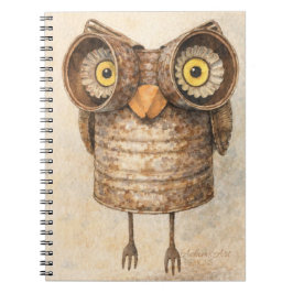 Caderno Espiral Rustic Recycled Owl Watercolor Art