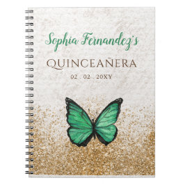 Caderno Espiral Rustic Vintage Emerald Green Borboleta Dourada