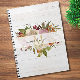 Caderno Espiral Rustic Watercolor Rose Bouquet Monogram