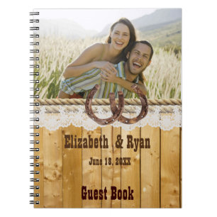 Caderno Espiral Rústico, laço e ferraduras, livro de hóspedes