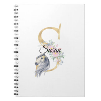 Caderno Espiral S letra monograma personalizado com cavalo