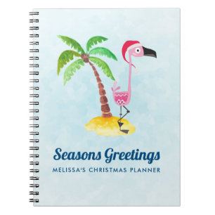 Caderno Espiral Sábados Saudações Flamingo Rosa em Santa Hat