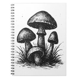 Caderno Espiral Saco Tote de Aglomerado de Cogumelos Desenhados a 