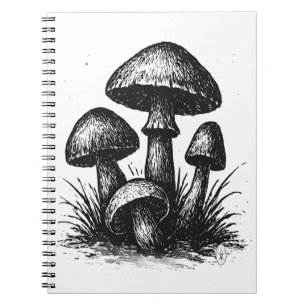 Caderno Espiral Saco Tote de Aglomerado de Cogumelos Desenhados a