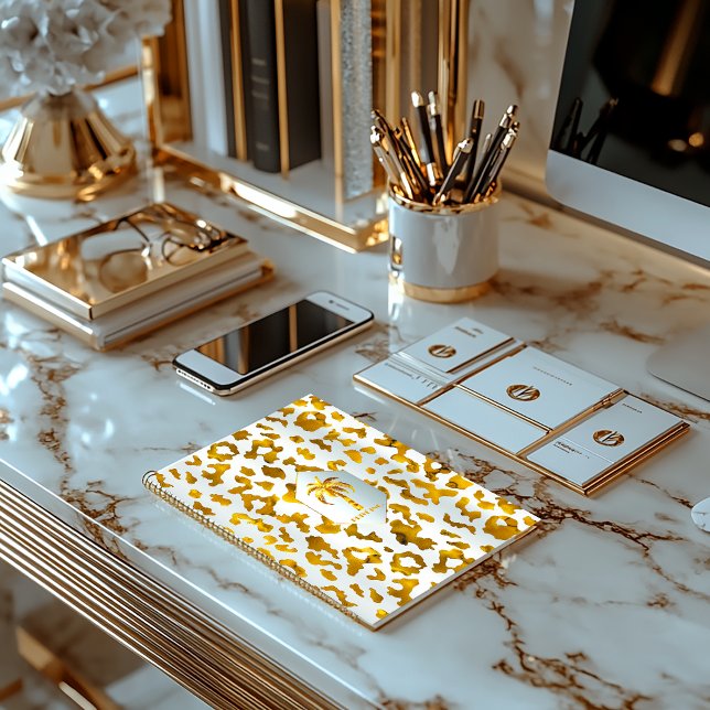 Caderno Espiral Safari Chic Luxe Dourado e White Animal Print (Stylish Luxe Business  Notebook. Available in Glossy Paper or Matte Hard Cover )