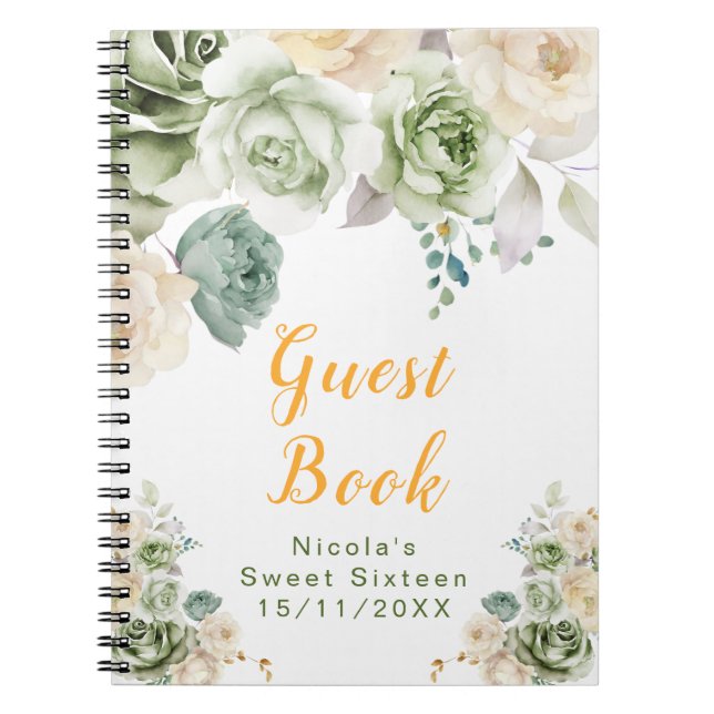 Caderno Espiral Sage Green and Cream Floral Sweet Sixteen (Frente)
