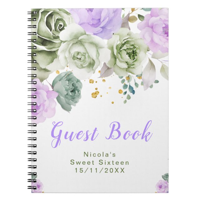 Caderno Espiral Sage Green and Purple Floral Sweet Sixteen (Frente)