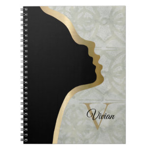 Caderno Espiral Sage Green Batik Black E Dourado Nome Do Rosto