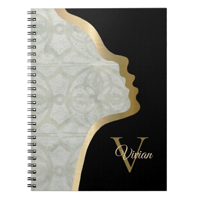 Caderno Espiral Sage Green Black E Dourado Face (Frente)