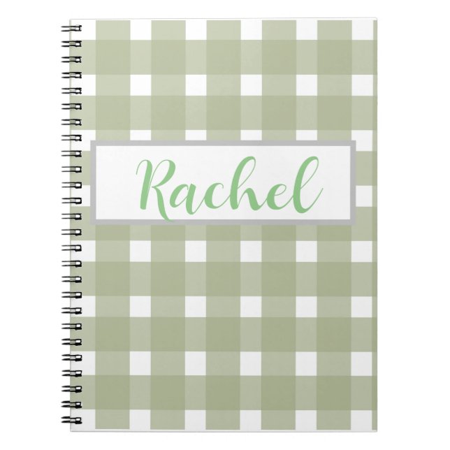 Caderno Espiral Sage Green White Gingham Personalizado (Frente)