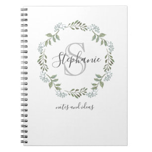 Caderno Espiral Sage Greenery Botânica Wreath Monograma