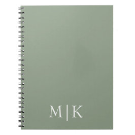 Caderno Espiral Sage Verde e Branco | Monograma moderno