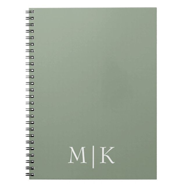 Caderno Espiral Sage Verde e Branco | Monograma moderno (Frente)