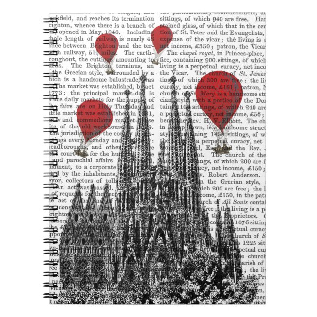 Caderno Espiral Sagrada Família e Balões de Ar Quente Vermelho (Frente)