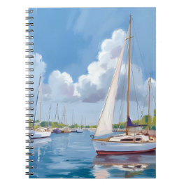 Caderno Espiral Sail Boat Bay | Coastal Watercolor Painting