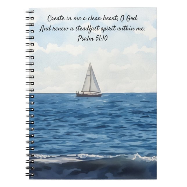 Caderno Espiral Sailboat on Ocean Art Bible Verse Prayer Journal (Frente)