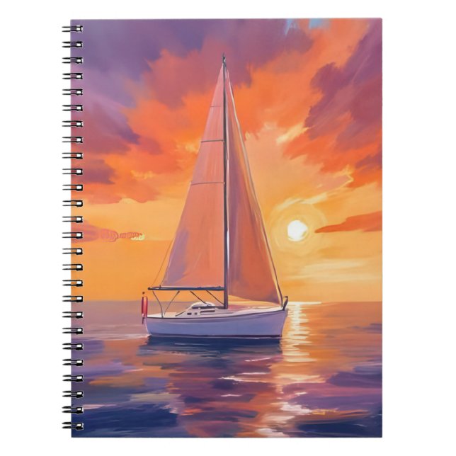 Caderno Espiral Sailing at Sunset | Coastal Ocean Painting (Frente)