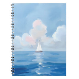 Caderno Espiral Sailing in Blue | Coastal Sailboat Ocean Painting