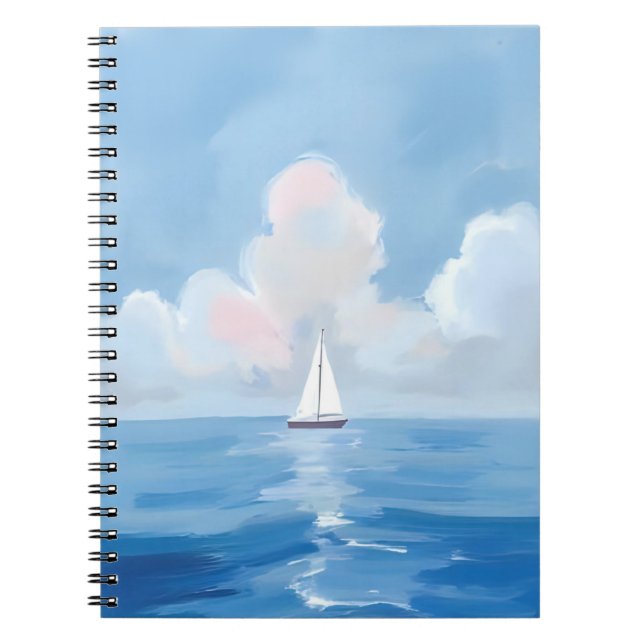 Caderno Espiral Sailing in Blue | Coastal Sailboat Ocean Painting (Frente)