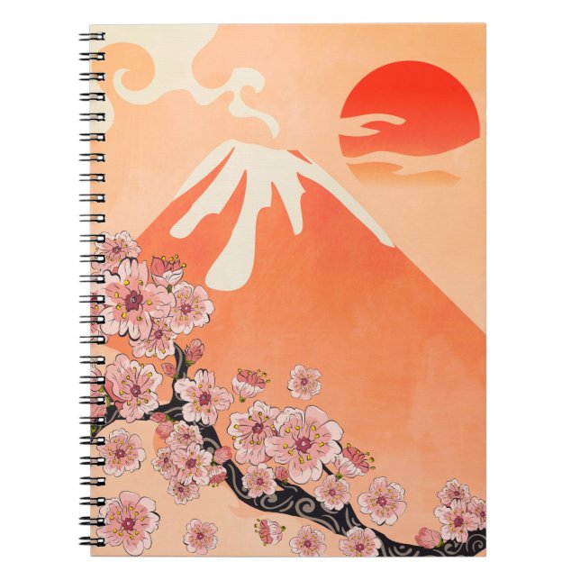 Caderno Espiral Sakura branch and volcano (Frente)