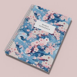 Caderno Espiral Sakura Floral Wavy Lines Monograma