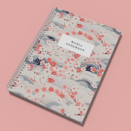 Caderno Espiral Sakura Floral Wavy Lines Monograma