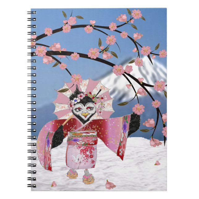 Caderno Espiral Sakura Geisha Bird no Snow Cherry Blossoms (Frente)