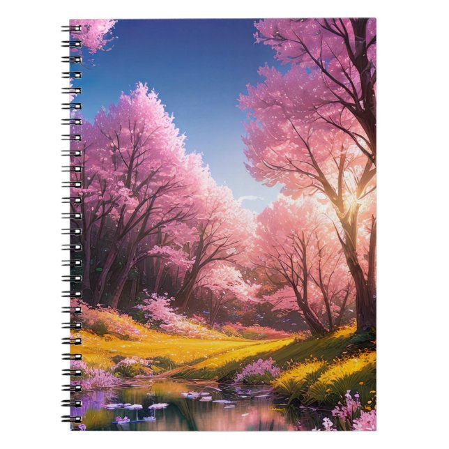Caderno Espiral Sakura Trees e Sunset Quente (Frente)