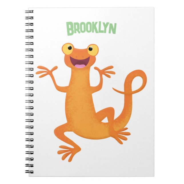 Caderno Espiral Salamandra laranja feliz e fofa dançando (Frente)