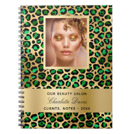 Caderno Espiral Salão de beleza esmeralda verde dourado leopardo