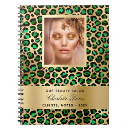 Caderno Espiral Salão de beleza esmeralda verde dourado leopardo e