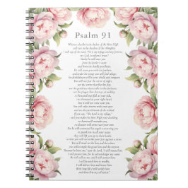 Caderno Espiral Salmo 91 Escritura Verso Bíblico Floral Rosa