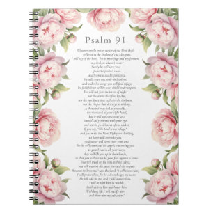 Caderno Espiral Salmo 91 Escritura Verso Bíblico Floral Rosa