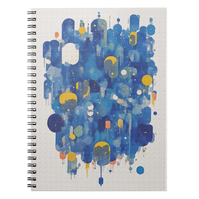 Caderno Espiral Salpicos de Aquarela Azul Dourado Abstrato (Frente)