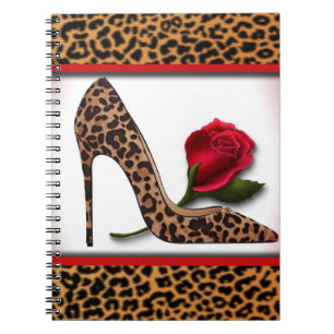 Caderno Espiral Salto alto & rosa vermelha do leopardo