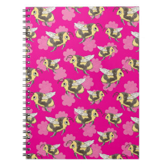 Caderno Espiral Salve as abelhas em fundo floral rosa