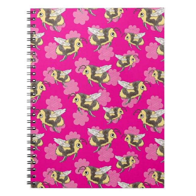 Caderno Espiral Salve as abelhas em fundo floral rosa (Frente)