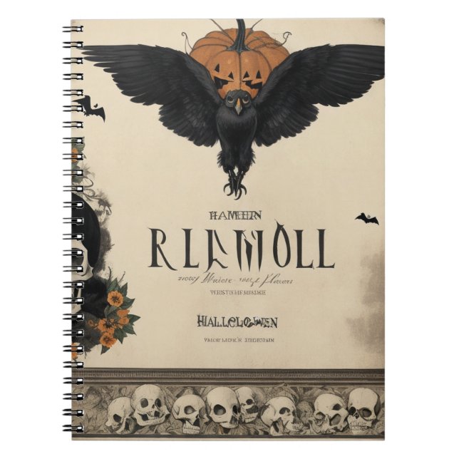 Caderno Espiral Salve as Víblias Spooky com Corvo e Crânio (Frente)