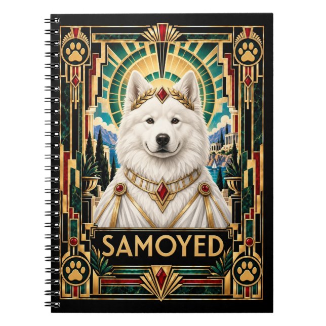 Caderno Espiral Samoyed, Cão Art Déco (Frente)