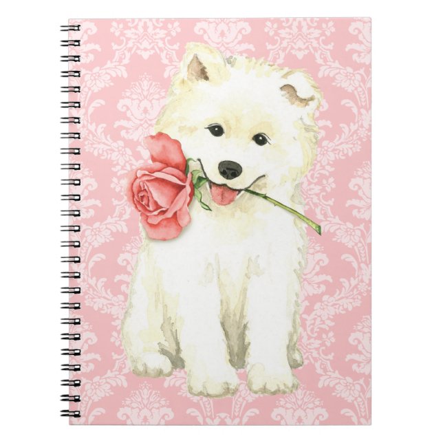 Caderno Espiral Samoyed cor-de-rosa dos namorados (Frente)