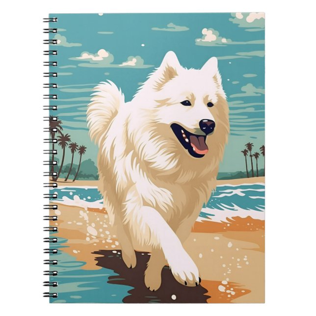 Caderno Espiral Samoyed na praia (Frente)
