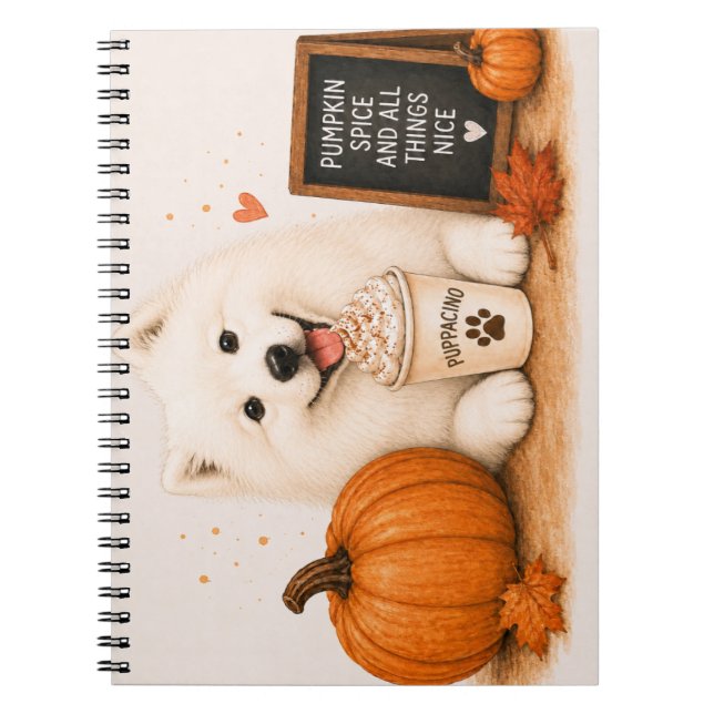 Caderno Espiral Samoyed Outono Abóbora (Frente)