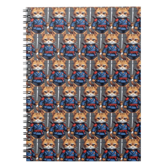 Caderno Espiral Samurai Cat Pixel Art (Frente)
