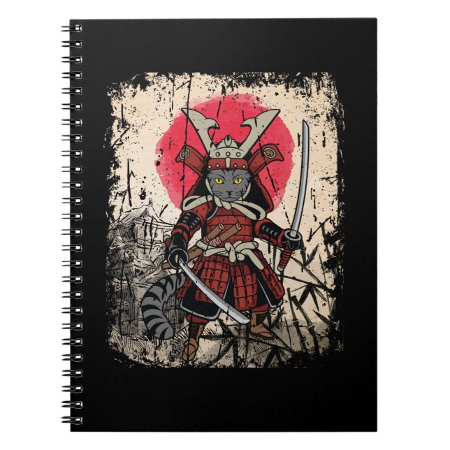 Caderno Espiral Samurai Cat Sword Fighter do Japão (Frente)